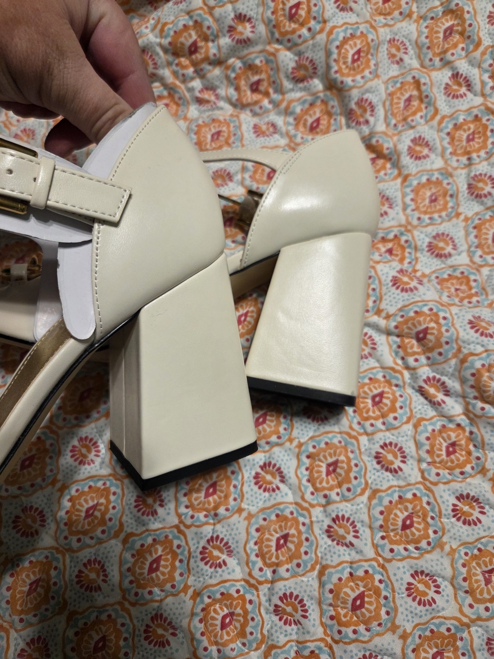 Nine West White Slide Sandals with Gold Chain Accent - Picture 3 of 5